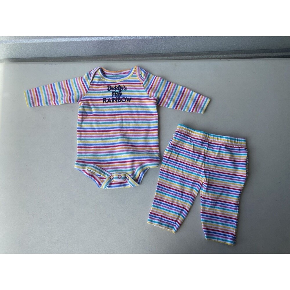 Little Wonders Baby Girl Rainbow Stripe Bodysuit Pants Set 0-3M Ruffle Butt